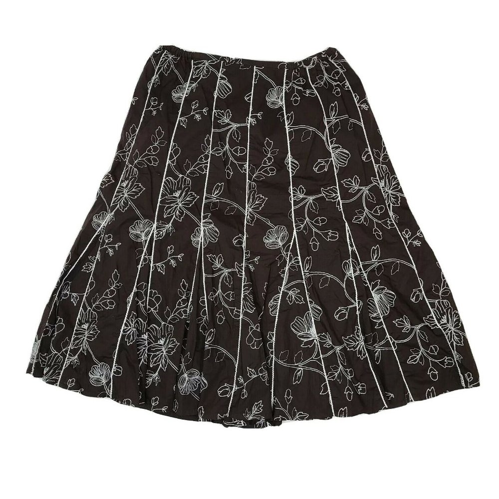 JM Collection Skirt Womens Size 8P 8 Petite Brown White Embroidered A Line - Picture 5 of 5
